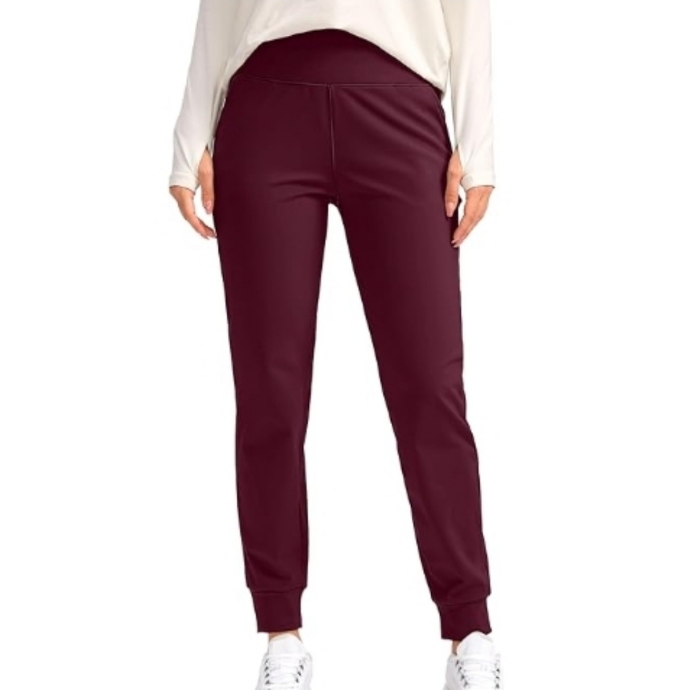 Fleece Lined Joggers High Waisted Thermal Winter Running Sweatpants Red